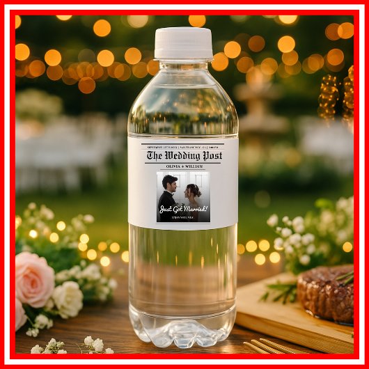 Krant Trouwtafel Nummer Moderne FOTO Waterfles Etiket