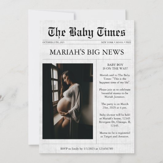 Krant Uniek fotoesthetisch Baby shower Kaart (Voorkant)