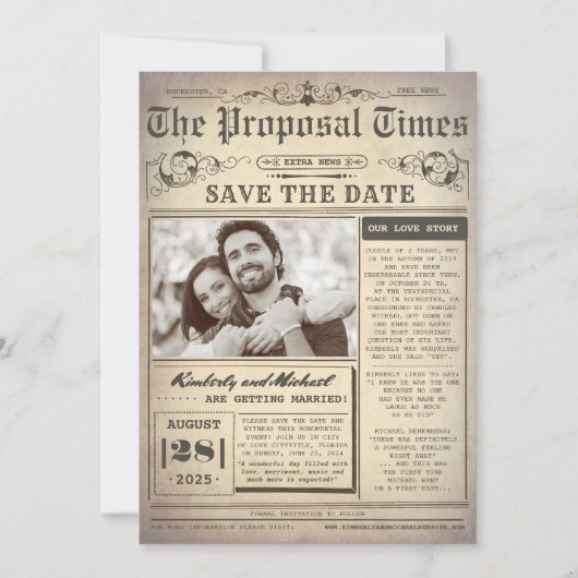  krant Uniek Sparen de Foto van de Datum Save The Date (Voorkant)