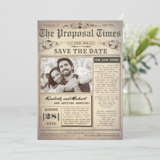 krant Uniek Sparen de Foto van de Datum Save The Date (Staand voorkant)