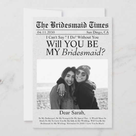 Krant Unieke Aangepaste Foto Bruidsmeisje Voorstel Kaart (Voorkant)