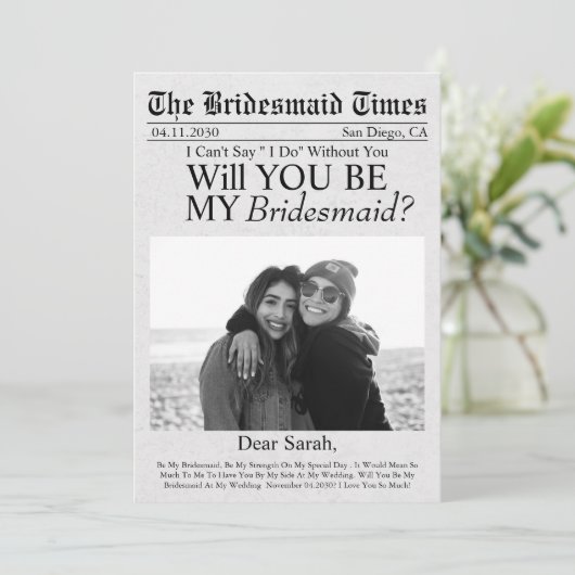 Krant Unieke Aangepaste Foto Bruidsmeisje Voorstel Kaart (Staand voorkant)