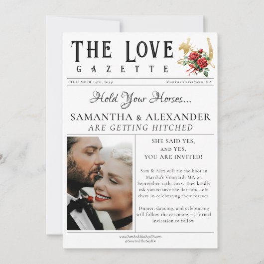 Krant Unieke Chique Foto Save the Date Bruiloft Kaart (Voorkant)