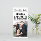 Krant Unieke Eenvoudige Chique Foto Bruiloft Save The Date (Staand voorkant)