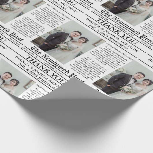 Krant unieke foto bruiloft dank u cadeaupapier (Hoek)