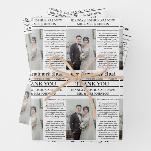 Krant unieke foto bruiloft dank u inpakpapier vel (In situ)