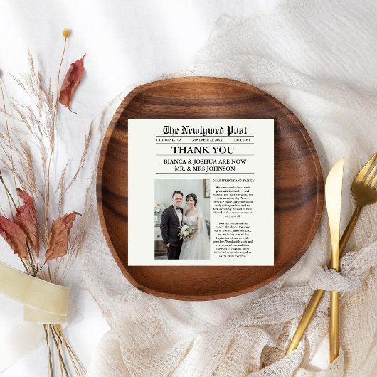 Krant unieke foto bruiloft dank u servet