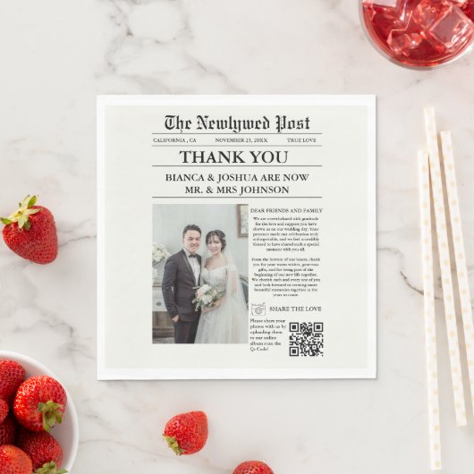 Krant unieke foto bruiloft dank u servet (Insitu)