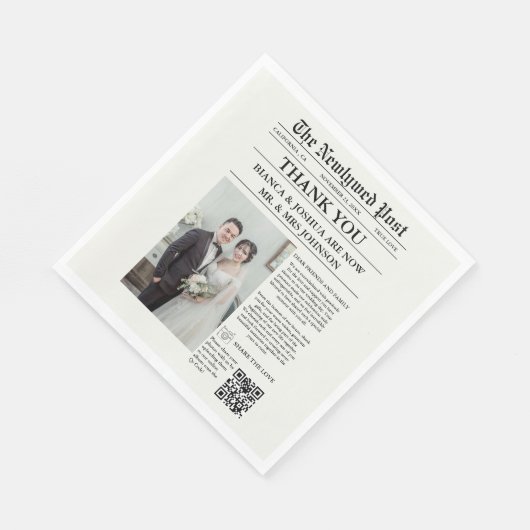 Krant unieke foto bruiloft dank u servet (Hoek)