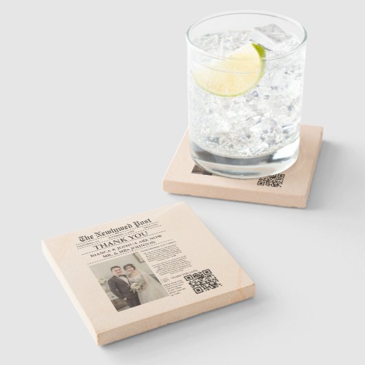 Krant unieke foto bruiloft dank u stenen onderzetter (Zijkant)