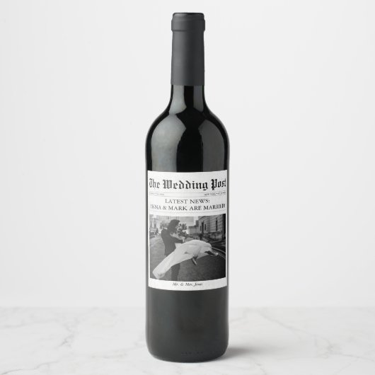 Krant unieke foto bruiloft wijn etiket (Voorkant)