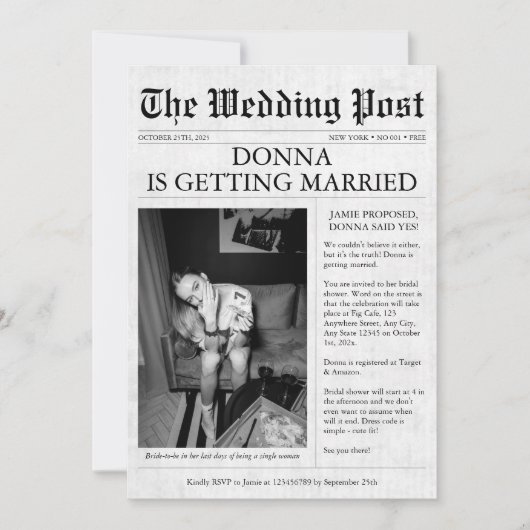 Krant Unieke Funny Vrijgezellenfeest Bachelorette Kaart (Voorkant)