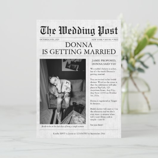 Krant Unieke Funny Vrijgezellenfeest Bachelorette Kaart (Staand voorkant)