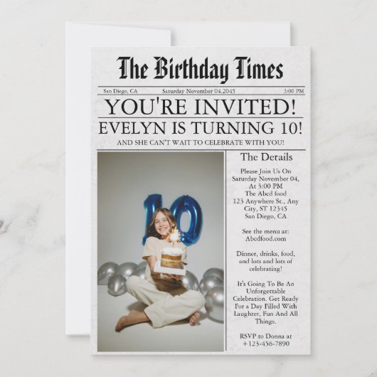 Krant Unieke Leuke Foto 10e Verjaardagsfeest Kaart (Voorkant)