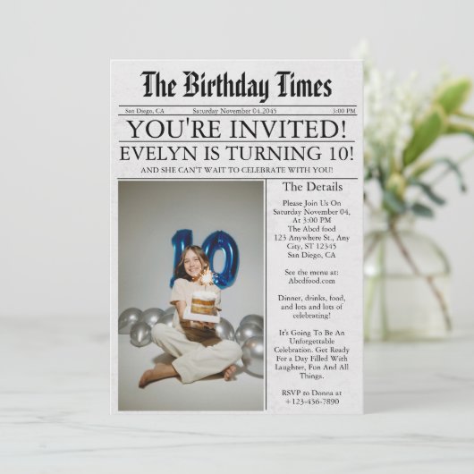 Krant Unieke Leuke Foto 10e Verjaardagsfeest Kaart (Staand voorkant)