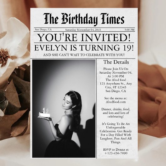 Krant Unieke Leuke Foto 19e Verjaardagsfeest Kaart