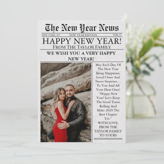 Krant Unieke Leuke Foto 2025 Gelukkig Nieuwjaar Feestdagenkaart (Staand voorkant)