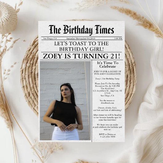 Krant Unieke Leuke Foto 21e Verjaardagsfeestje Kaart