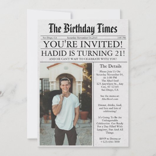 Krant Unieke Leuke Foto 21e Verjaardagsfeestje Kaart (Voorkant)