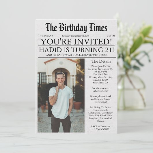 Krant Unieke Leuke Foto 21e Verjaardagsfeestje Kaart (Staand voorkant)