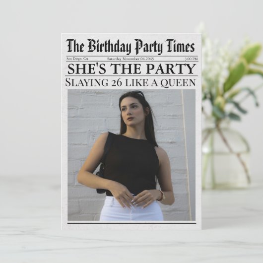 Krant Unieke Leuke Foto 26ste Verjaardagsfeest Kaart (Staand voorkant)