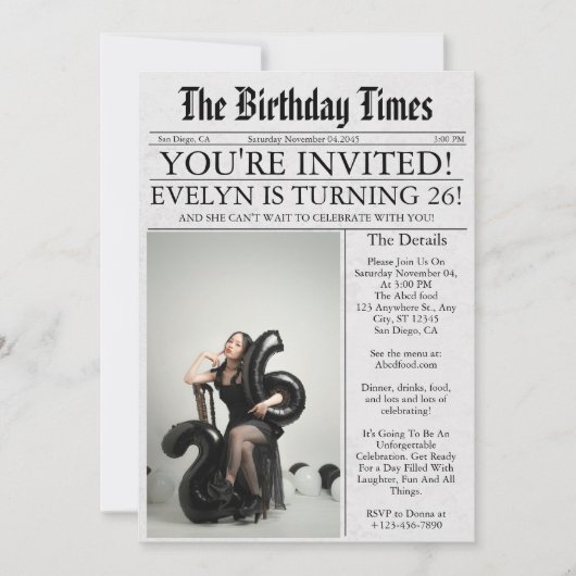 Krant Unieke Leuke Foto 26ste Verjaardagsfeest Kaart (Voorkant)