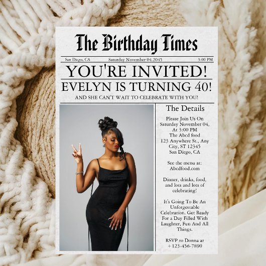 Krant Unieke Leuke Foto 40ste Verjaardagsfeest Kaart