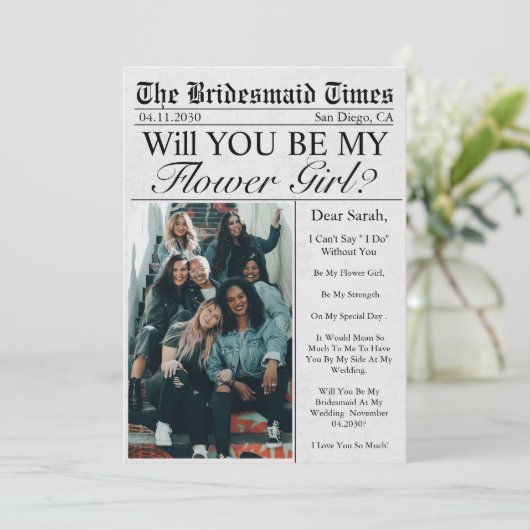 Krant Unieke Leuke Foto Bloemenmeisje Voorstel Kaart (Staand voorkant)