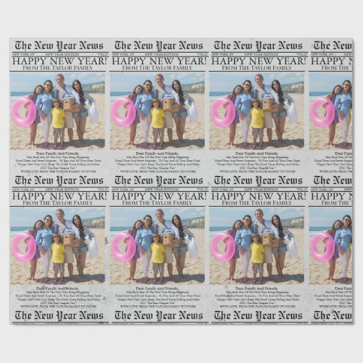 Krant Unieke Leuke Foto Gelukkig Nieuwjaar Cadeaupapier (Vlak)