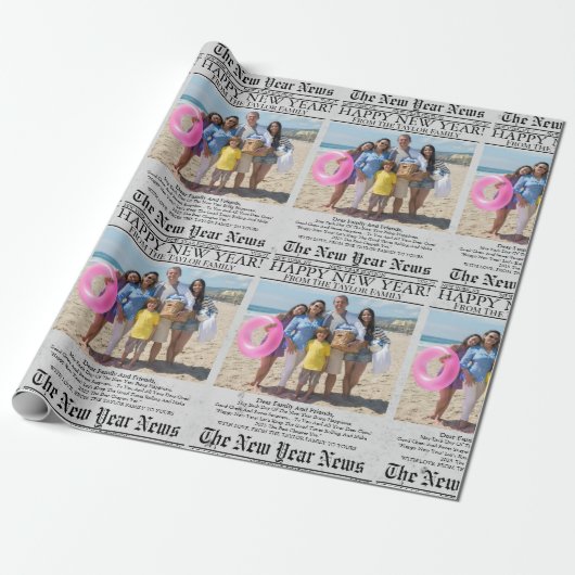 Krant Unieke Leuke Foto Gelukkig Nieuwjaar Cadeaupapier (Uitgerold)
