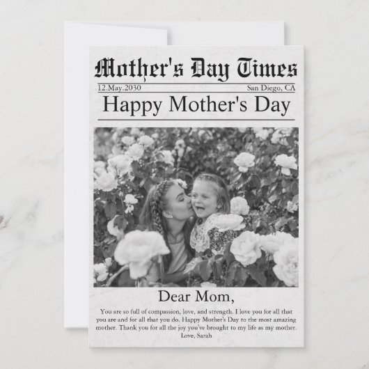 Krant Unieke Leuke Foto Gelukkige Moederdag Kaart (Voorkant)