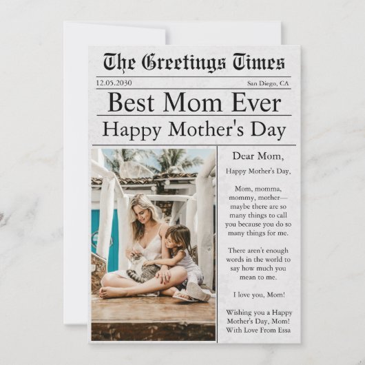 Krant Unieke Leuke Foto Gelukkige Moederdag Kaart (Voorkant)