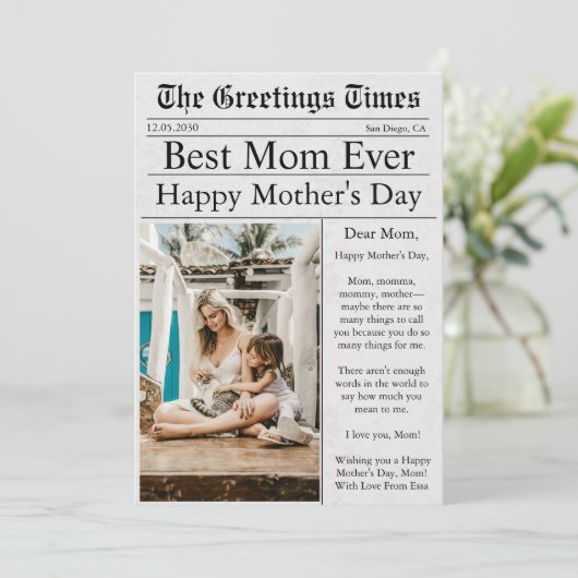 Krant Unieke Leuke Foto Gelukkige Moederdag Kaart (Staand voorkant)