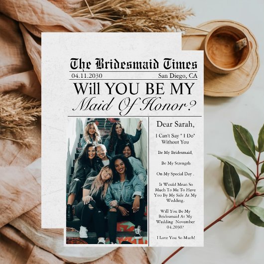 Krant Unieke Leuke Foto Maid of Honor Voorstel Kaart