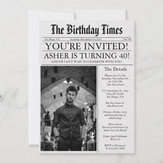 Krant Unieke Plezier 40e Verjaardag Fotofeestje Kaart (Voorkant)