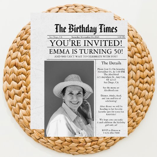 Krant Unieke Plezier 50e Verjaardag Fotofeestje Kaart