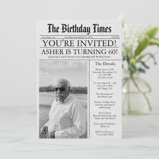 Krant Unieke Plezier 60e Verjaardag Fotofeestje Kaart (Staand voorkant)