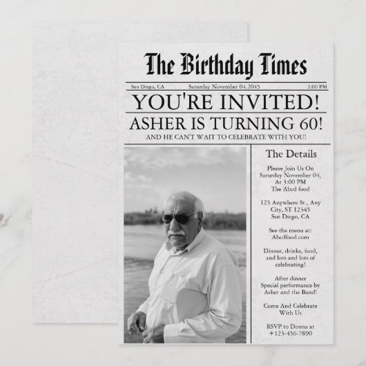 Krant Unieke Plezier 60e Verjaardag Fotofeestje Kaart (Voorkant / Achterkant)