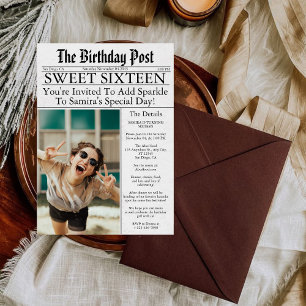 Krant Unieke Pret Sweet Sixteen Verjaardagsfoto Kaart