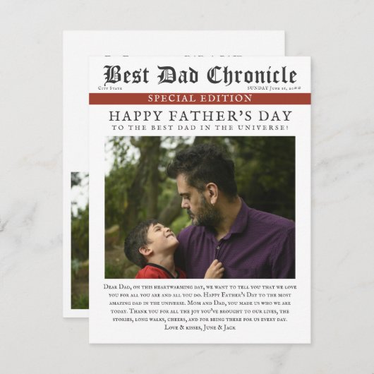 Krant Unique 2 foto Happy Vaderdag Kaart (Voorkant / Achterkant)