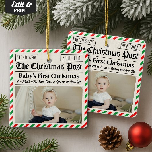 Krant van de eerste kerst van de baby keramisch ornament