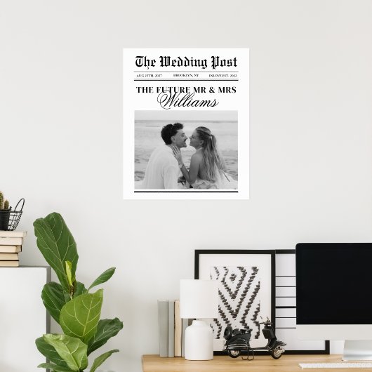 Krant van weleer met trouwfoto op maat poster (Thuiskantoor)