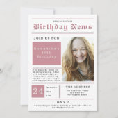 Krant Verjaardag Nieuws Roze Zwart Sweet 16 Foto Kaart (Voorkant)