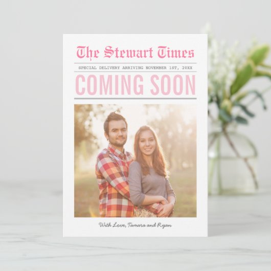 Krant | Zwangerschap Aankondiging | Roze (Staand voorkant)