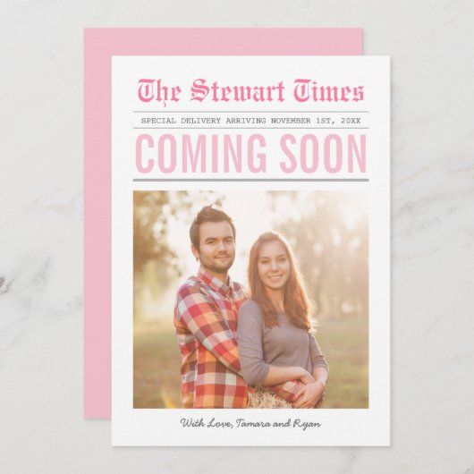 Krant | Zwangerschap Aankondiging | Roze (Voorkant / Achterkant)