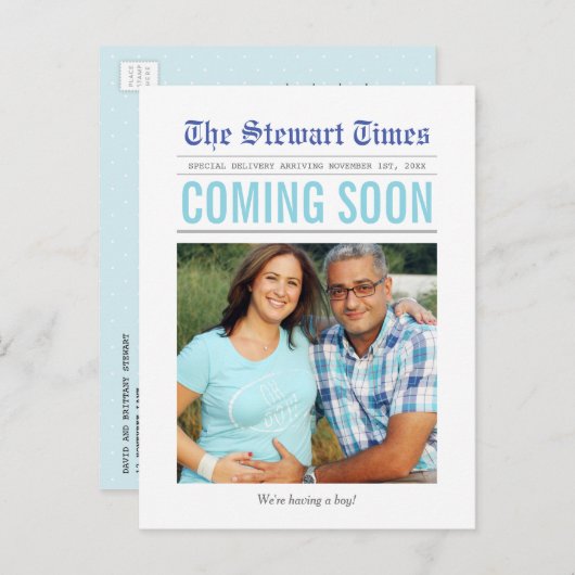 krant | Zwangerschapsaankondiging Aankondigingskaart (Voorkant / Achterkant)