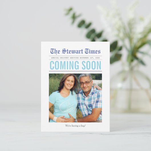 krant | Zwangerschapsaankondiging Aankondigingskaart (Staand voorkant)