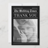 Krant Zwart Donker Mode Unieke foto bruiloft Bedankkaart (Voorkant)