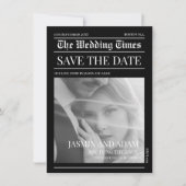 Krant Zwart Donker Mode Unieke foto bruiloft Save The Date (Voorkant)