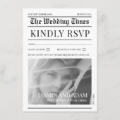 Krant Zwart Wit Unieke Foto Bruiloft RSVP Informatiekaartje (Voorkant)